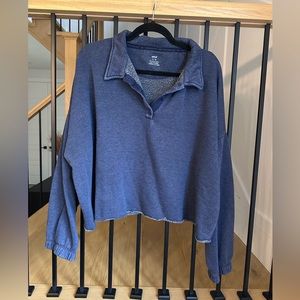 Blue Aerie Cropped Sweater- White Distress Marks, Size XL